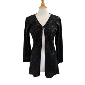 anna-kaci Black Long Open Cardigan, Sequined, Glam Special Event, Size S